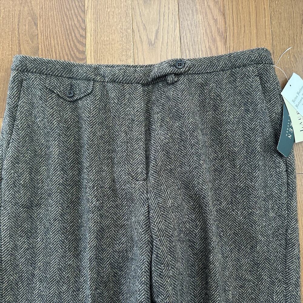 Lauren Ralph Lauren Wool Pants Chestnut‎ Brown Herringbone Women Size 14 NWT - Picture 2 of 6